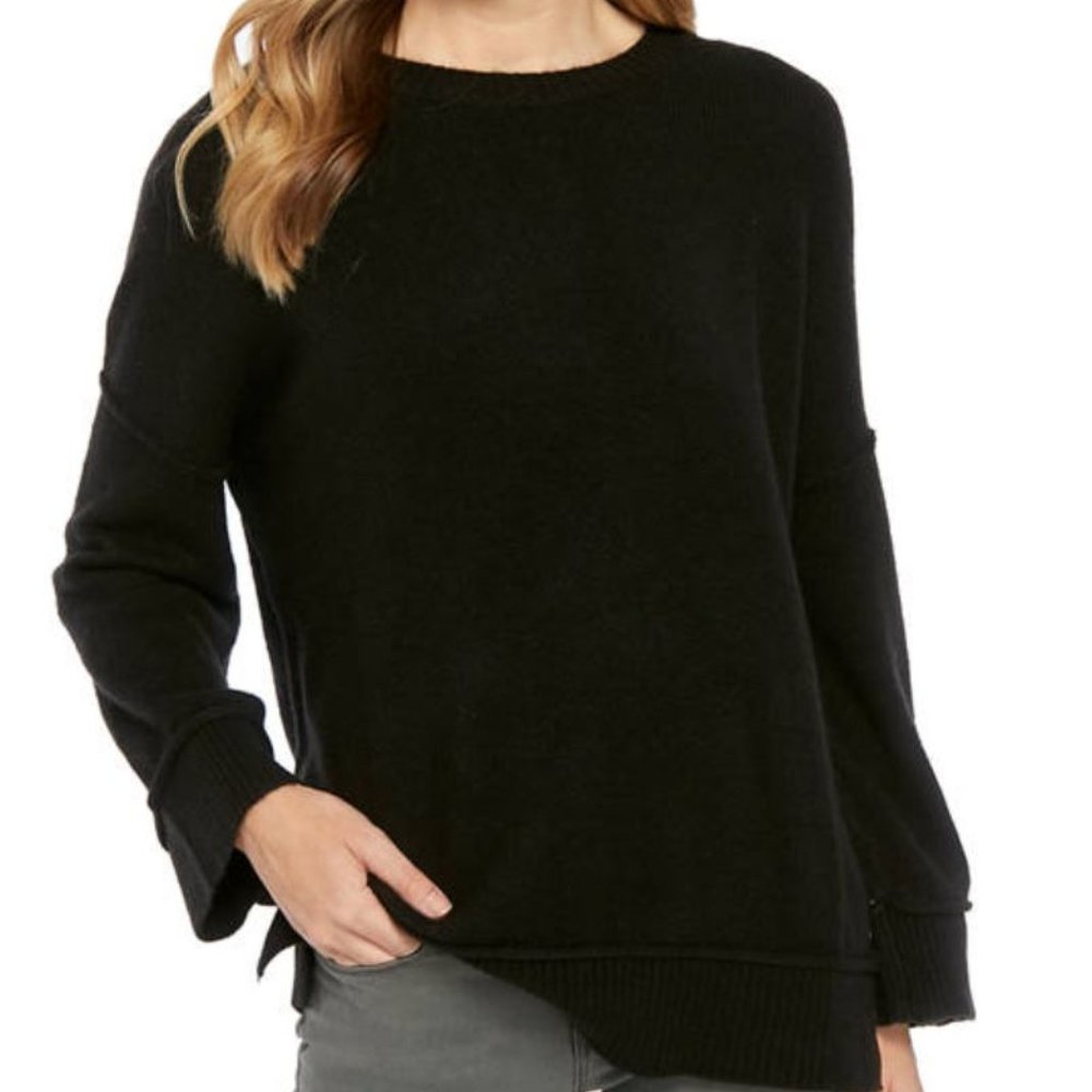 NWT New Directions Knit Black Side Button Sweater